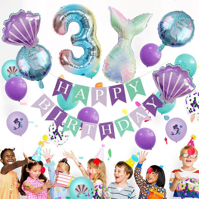 Fashionable Mermaid-themed Children's First Birthday Party Decoration Mermaid-printed Latex Banner Sticker Set