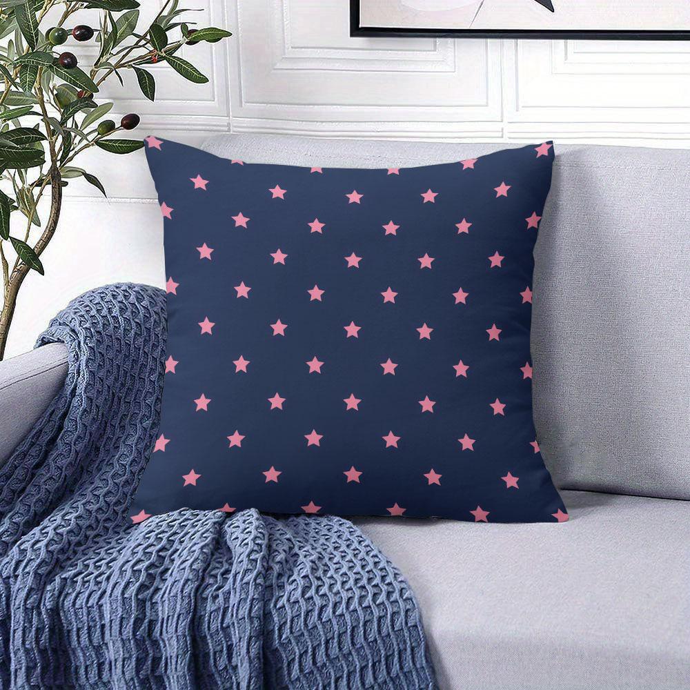 Navy Blue with Pink Stars square Jacquard Pillow Cover for Sofa Office Waist Cushion Cover Home Decorative Pillowcase