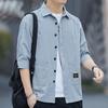 Nuova Moda Camicie da Uomo a Manica a Tre Quarti Top Estivi Tinta Unita Casual Cargo da Lavoro con Taschino Camicie