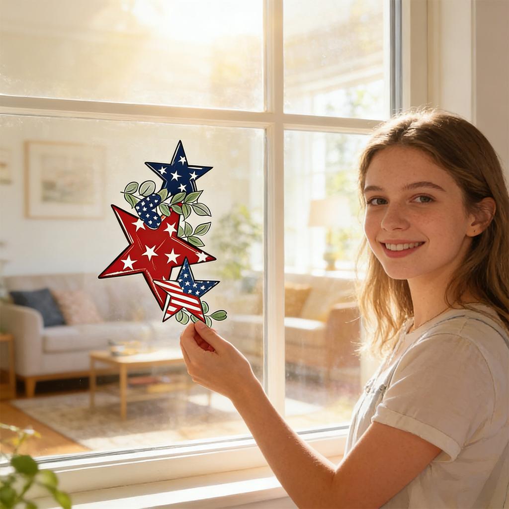 8 Sheets Patriotic Window Clings, Window Stickers Star Flower Butterfly Hanging Vine Floral Window Decals For Independence Day