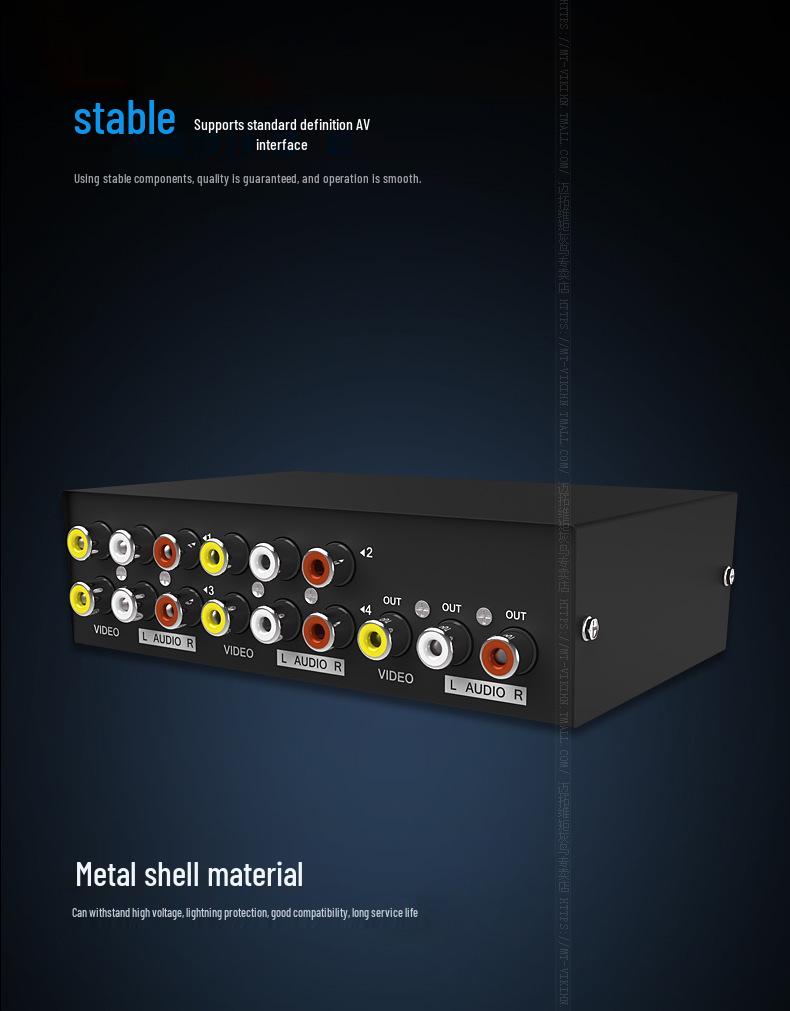 Maxtor 4x1 AV Switcher: 4-Port Video & 2-Port Audio Switch