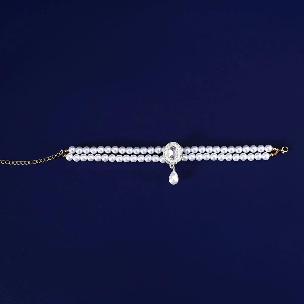 Pet Collar with Double Row Pearls Pendant Small Dogs Cat Pearl Necklace Fashion Accessories for Kitten Puppy Wedding Accessories