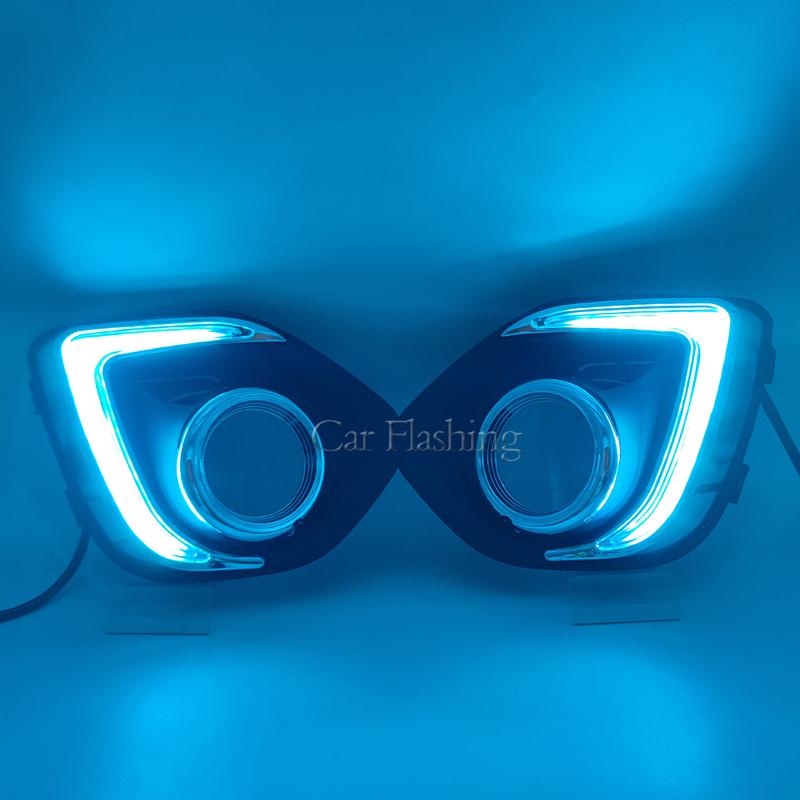 Car LED DRL For Mitsubishi ASX 2013 2014 2015 Daytime running light with Dynamic turn signal Fog lamp cover Fog Light hole