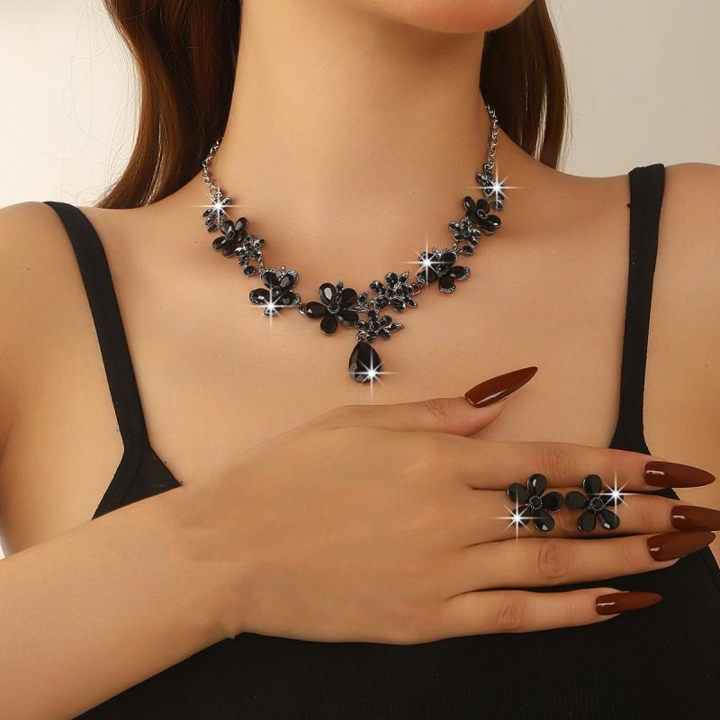 Floral Alloy Necklace Earring Set Women Elegant Wedding Party Jewelry Gold Tone Design