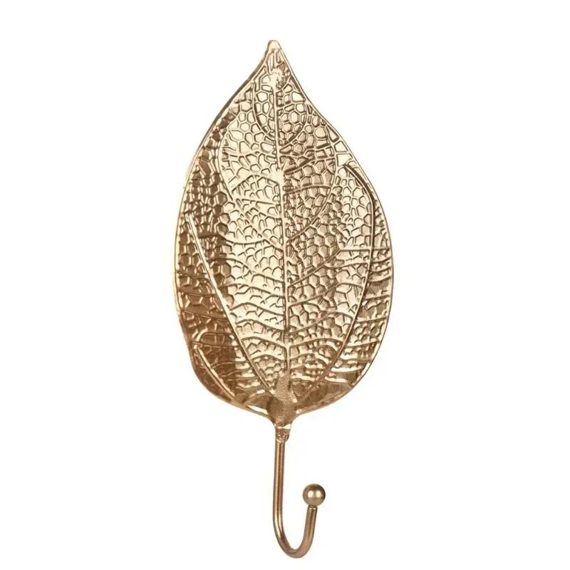 Nordic Style Hooks Gold 1Pc Hanging Storage Rack Wrought Iron Hook Wall Hanger Creative Leaf Shape for Home Bathroom Decoration