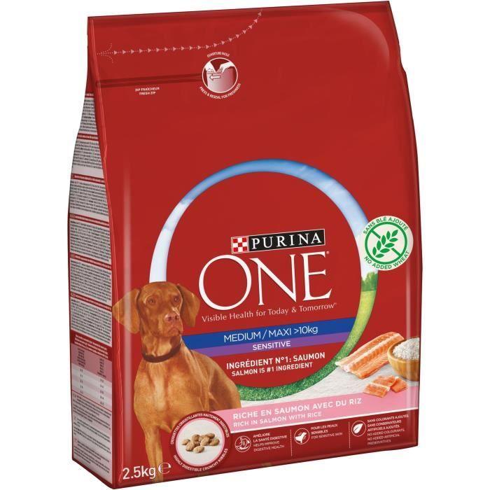 PURINA ONE Croquettes Au Saumon Et Au Riz Medium / Maxi > 10 Kg - Pour Chien Adulte Sensible De Moyenne Et Grande Taille - 2,5 Kg