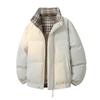 Unisex Winter Puffer Jacket Oversized Cotton Coat Stand Collar Plaid Print Warm Thick Outerwear Teens