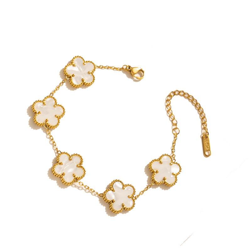 Titanium Steel Flower Bracelet Women Hypoallergenic Dual-Sided Design Colorful 5-Petal Floral Charm Elegant Daily Wear
