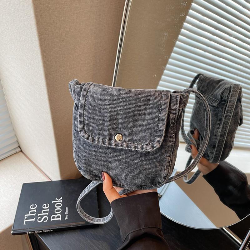 Streetwear Denim Crossbody Bag For Women With Magnet Closure For Casual Day Use
