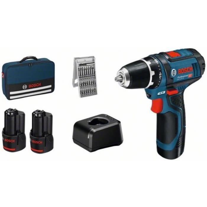 Perceuse sans fil - BOSCH Professional - GSR 12V-15 - 2 batteries 2Ah - 25 accessoires - 12V