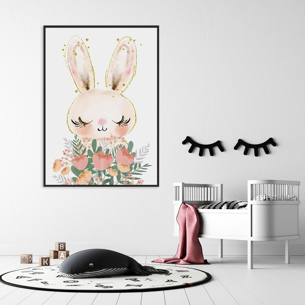 Rabbit Bunny Flowers Poster for Children