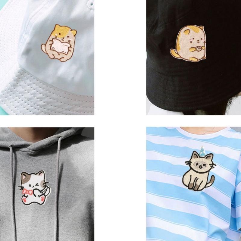 F26C 10 Pcs Embroidered Patches Animal Applique Patches Cartoon Cats Iron on Patches