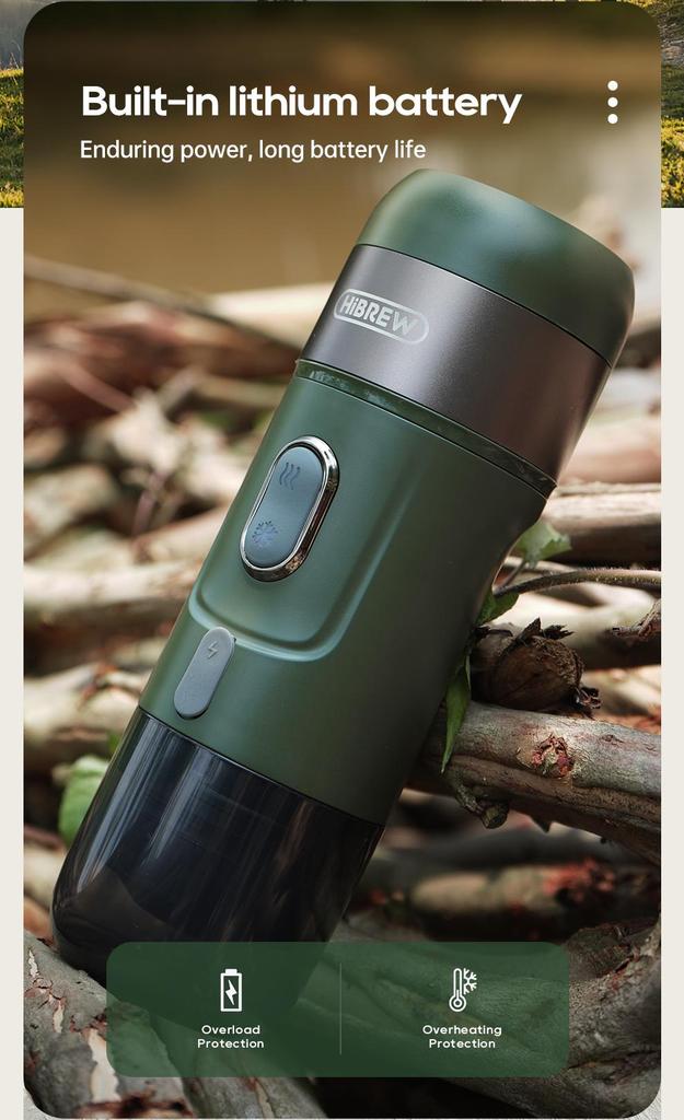 HiBREW H4B Wireless Portable 3 In 1 Espresso Coffee Maker - 15 Bar Pressure - 2200mAh Rechargeable Battery - 3 Cables Fpr Charging
