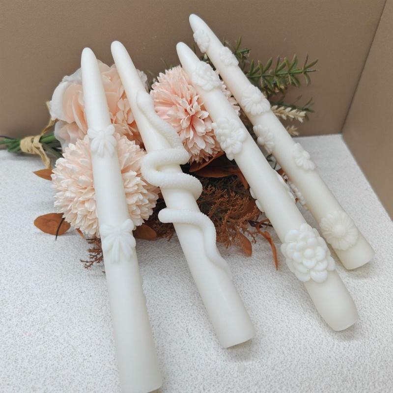 DIY Snake shaped Rose Long Rod Cylindrical Candle Mold Handmade New Pattern Relief Cement Gypsum Mold Used for Home Decoration