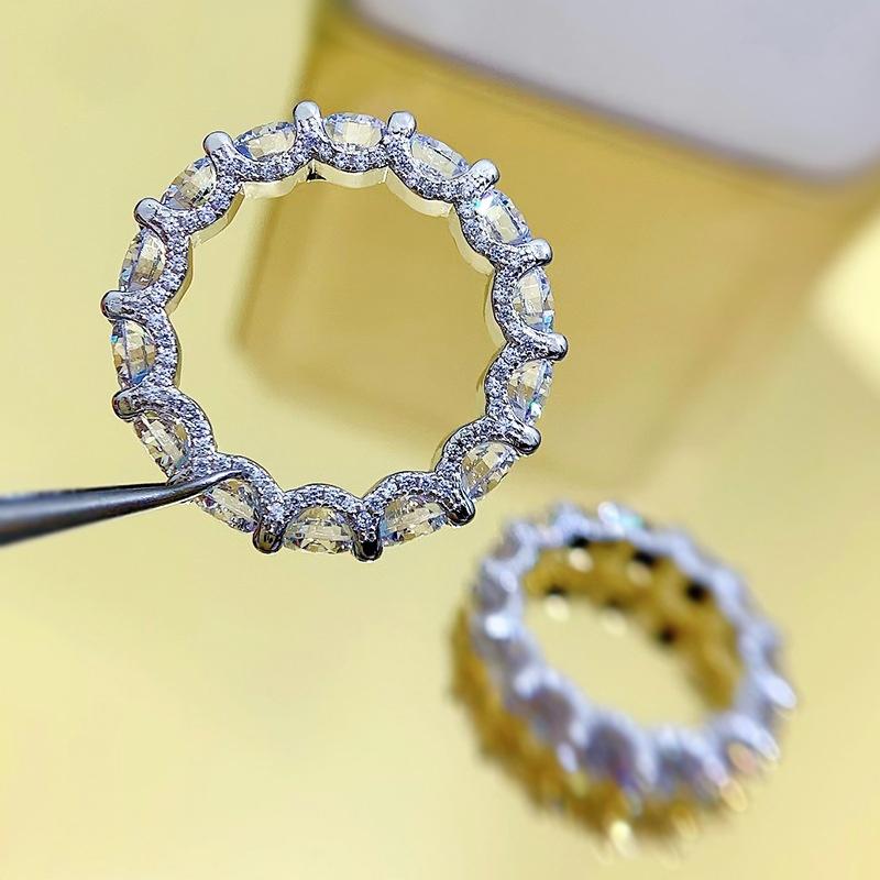 White Zircon Full Stone Wheel Ring Luxury Crystal Small Round Engagement Rings For Women Charm CopperColor Wedding Band Jewelry