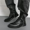 High Quality Men's High-top Boots Punk Metal Chain Design Men's Motorcycle Boots Luxury Casual Leather Ankle Boots Botas Hombre
