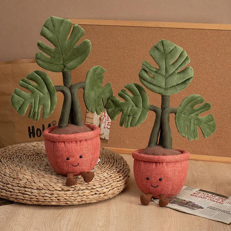 Plush Emulational Plants Amuseables Potted Monstera Deliciosa Stuffed Toys Fun Decoration For Home Kawaii Toy For Girls Gifts