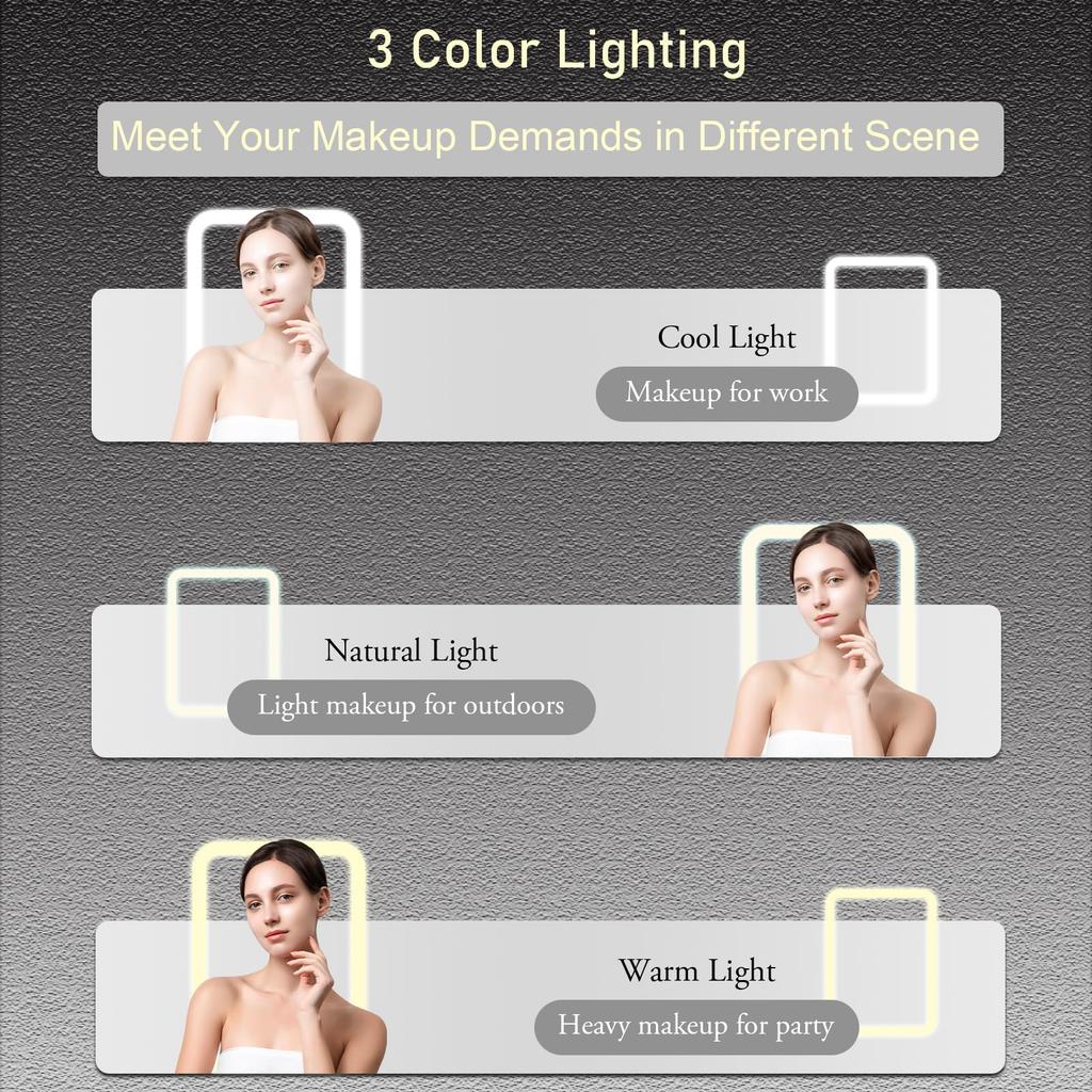 Cunsieun Rechargeable Makeup Vanity Mirror with LED Makeup Beauty Mirror with Portable Dimmable Touch Tabletop LED Foldable Adjustable Makeup Mirror
