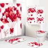 1 Set Waterproof Shower Curtain Romantic Valentine'S Day Heart Rose Bathroom Curtain Set Shower With 12Pcs Plastic Hooks