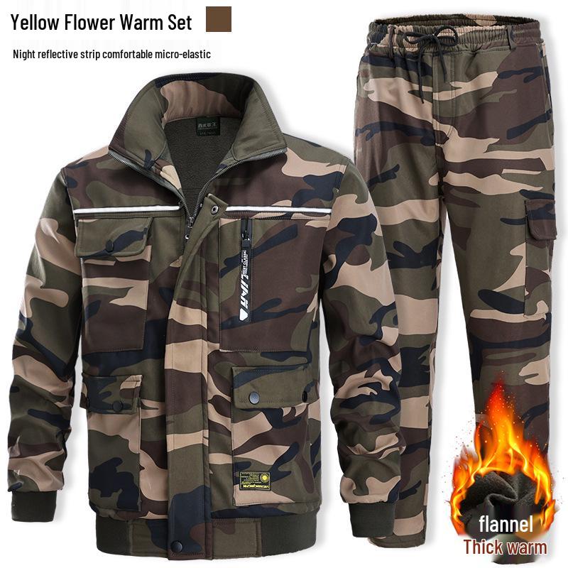 

Мужской зимний камуфляжный рабочий костюм - Хлопковый, Плотный, На флисовой подкладке, Теплый, Износостойкий комплект для защиты труда. XL 175 (135-150 lbs)