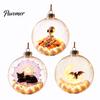 Black Cat Spider Web Decor Halloween Ball Ornament, Clear Sphere Decoration with Bat Indoor Home Holiday Accents Skeleton, Festive Hanging Bauble for
