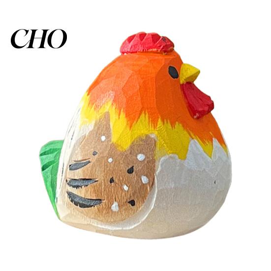 Forest Theme Decor Piece Hand-Carved Wooden Rooster Figurine Farmhouse Chicken Sculptures Rustic Animal Statue Pastoral Home for Shelf Desk