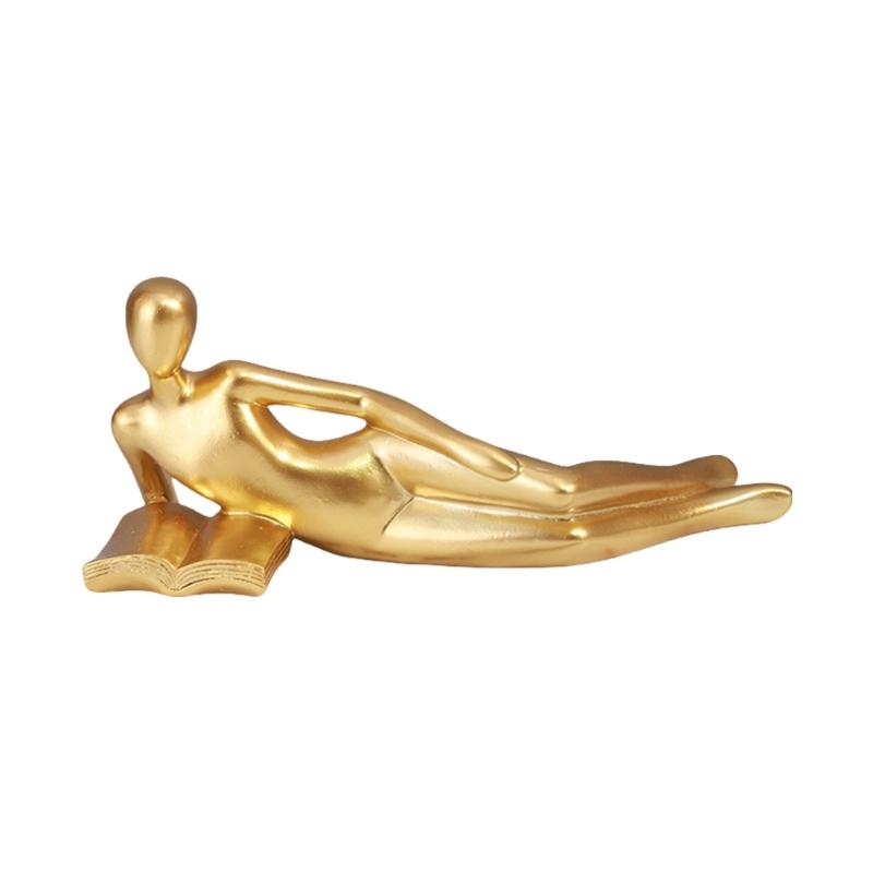 

Small Gold Decoration Fun Paperweight, Reading Women Statue for Home Office Bookshelf Living Room Desk Decoration 1