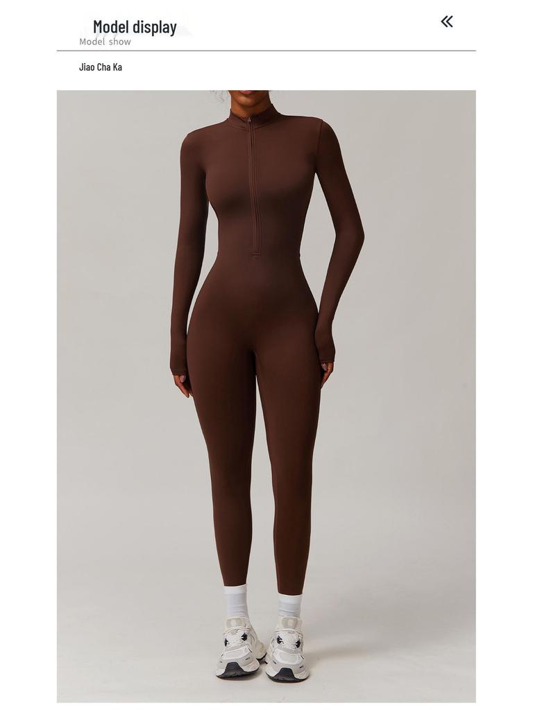 Plus Velvet Nude Yoga Jumpsuit - Outdoor Warm Fitness Wear