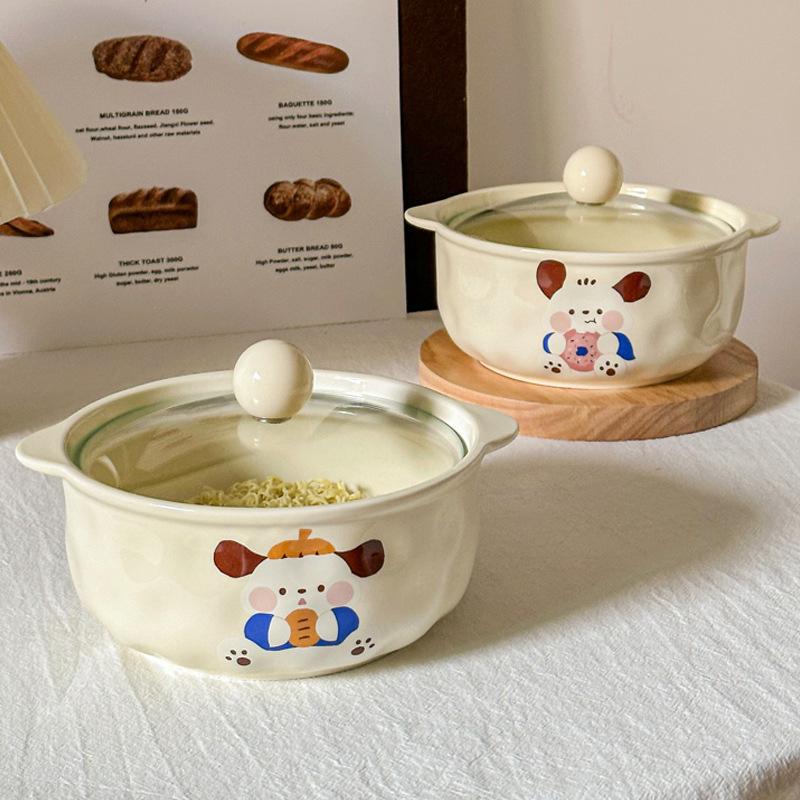 Cute ceramic instant noodle bowl binaural soup bowl instant noodle bowl oat salad rice bowl household tableware