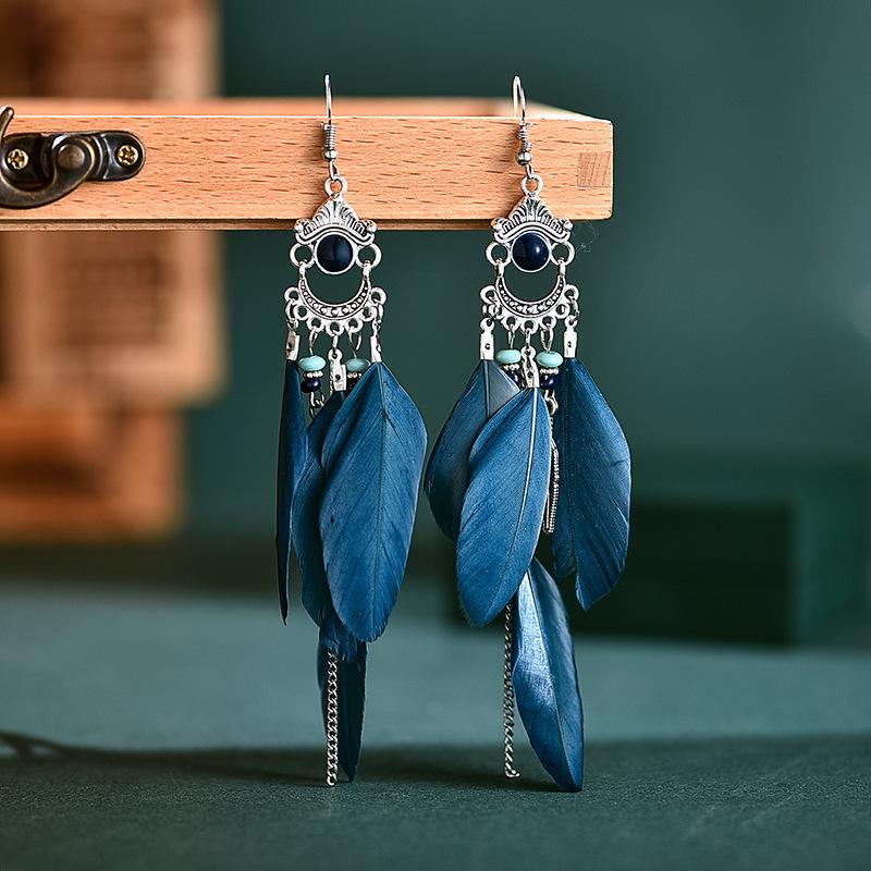 Bohemian Long Tassel Feather Earrings - Trendy Douyin-Inspired Design for Women