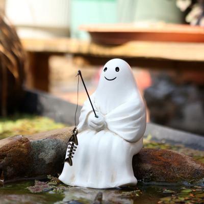 Scultura di Halloween Resina Sintetica Scheletro Pescatore Statua Mini Fantasma Stagno di Pesca Giardino