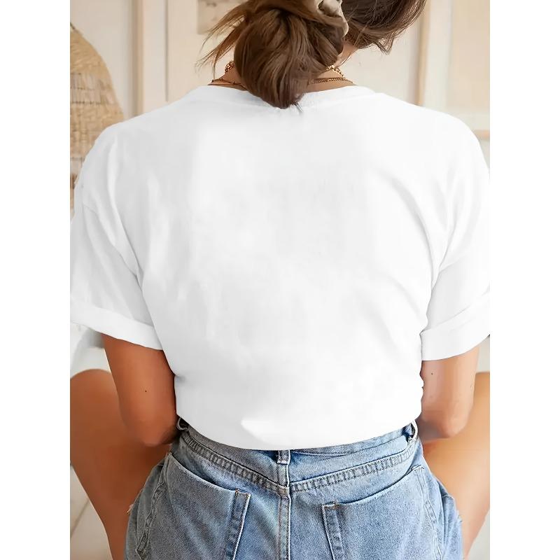 European Size 2026 Spring Summer Women'S Crew Neck Butterfly Print Short Sleeve Casual T-Shirt, Soft and Breathable, Colorful Design for Everyday Wear