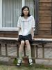 VINCENT NAVY Santorini Frill Blouse_White