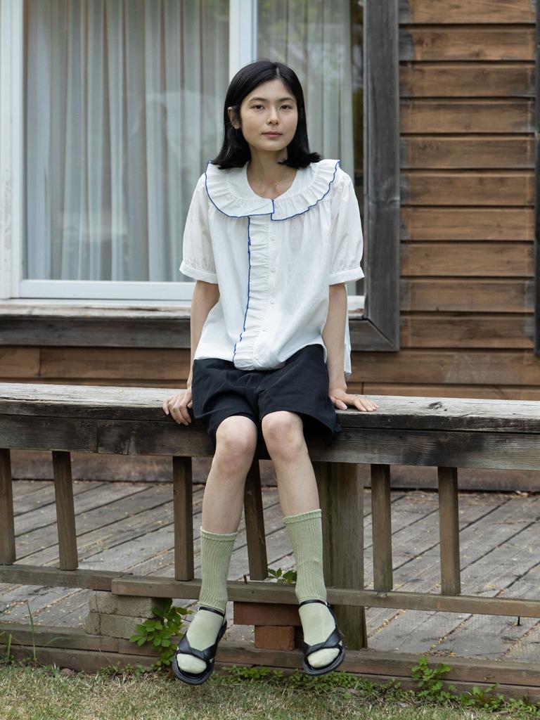 VINCENT NAVY Santorini Frill Blouse_White