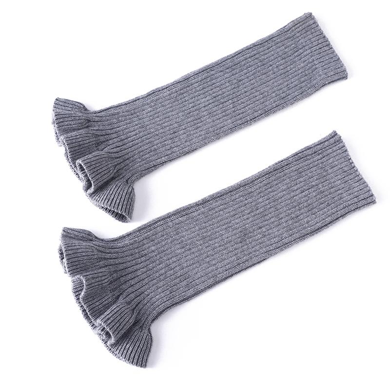 Autumn&Winter Solid Color Horn Knitted Stacked Stocking Women's Vertical Strip Warm Woolen Socks Cover Mushroom Lace Leg Cover