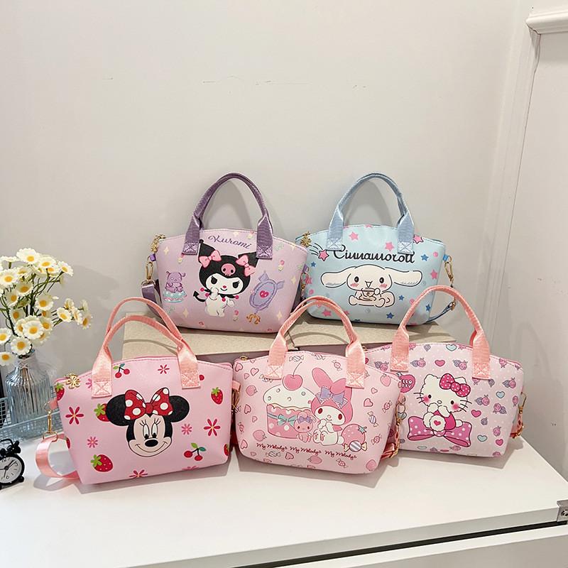 Minnie Kuromi Cinnamoroll Hello Kitty Melody Cartoon Leather Crossbody Bag With Pu Material For Casual Day Use