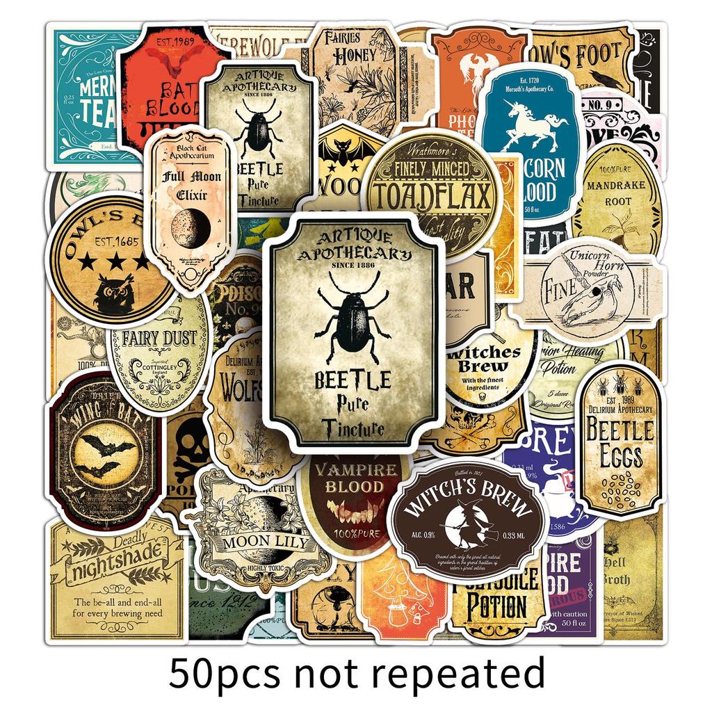 50 Magic Potion Labels Graffiti Personalized Creative Waterproof DIY Water Cup Mobile Phone Case Suitcase Stickers
