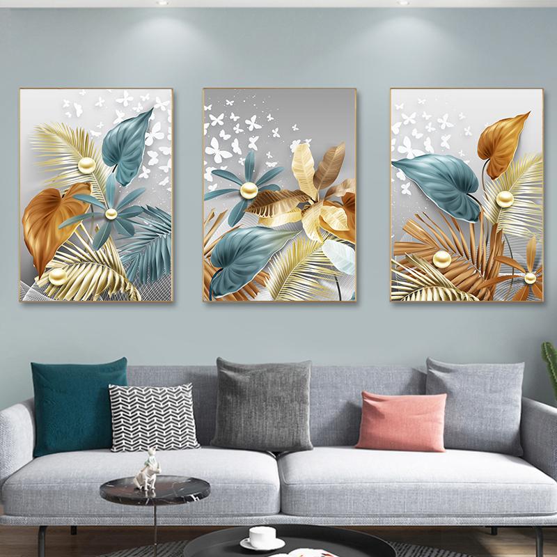 Abstract Golden Butterfly Leaves Wall Poster Print Luxury Canvas Painting Modern Office Art Pictures Living Room Home Decor