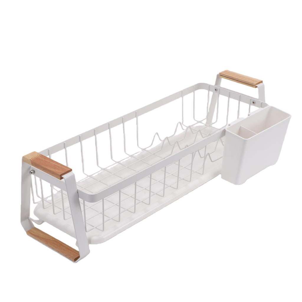 Dish Rack and Drain Board Kitchen Plate Cup Dish Drying Rack Tray Cutlery Dish Drainer with Wood Handle