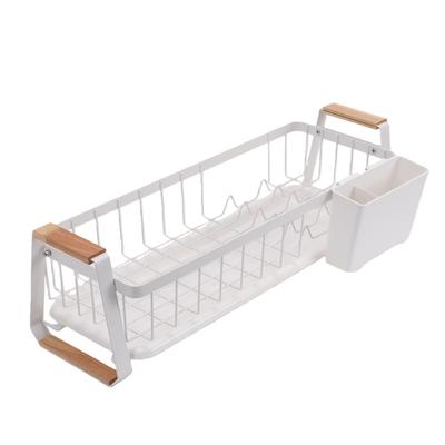 Dish Rack and Drain Board Kitchen Plate Cup Dish Drying Rack Tray Cutlery Dish Drainer with Wood Handle