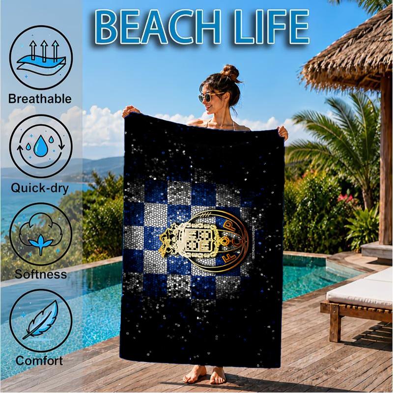 Fc Emblem Printed Microfiber Beach Towel, Soft And Absorbent, Quick-Dry, Ideal for Summer Travel, Beach Essential, Swimming Pool