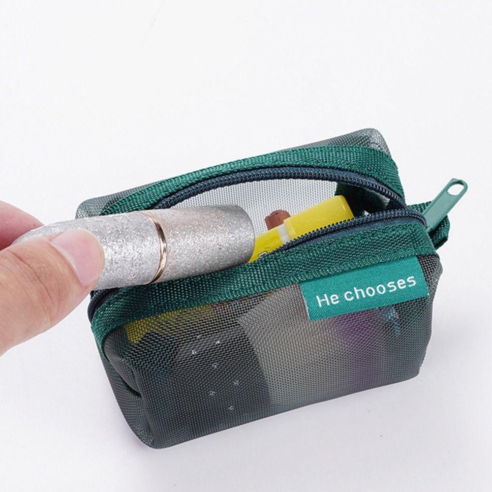 Retro Color Transparent Cosmetic Bag Zipper Toiletry Storage Bag Casual Mesh Makeup Bag  Lady