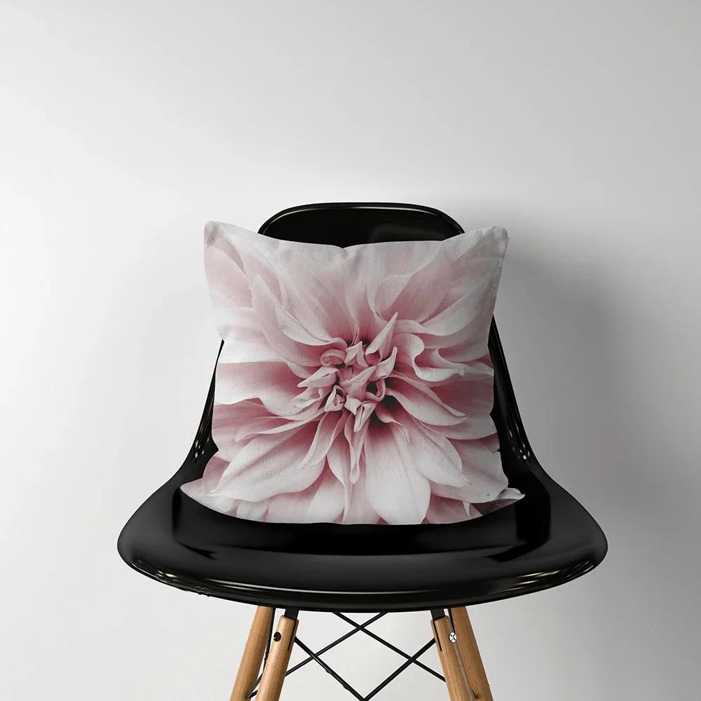 Home Decor Pink Flower Print Cushion Cover Soft Polyester Pillowcase Bedroom Car  Funda De Almohada