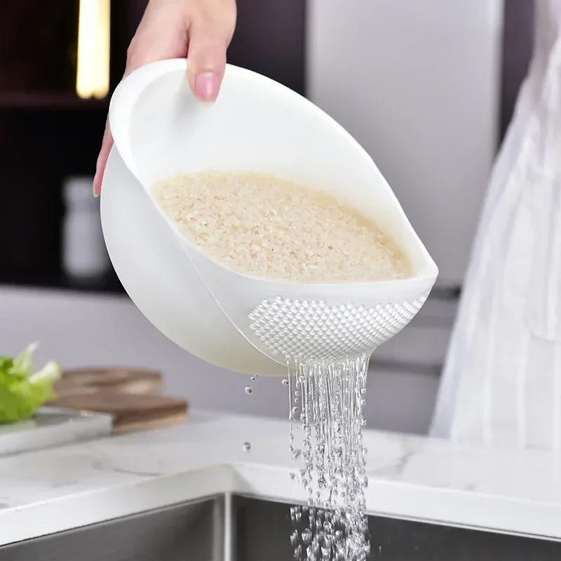 New Food Grade Plastic Rice Strainer Vegetable Washing Basket Fruit Vegetable Washing Drain Basket Kitchen Multi-purpose Storage