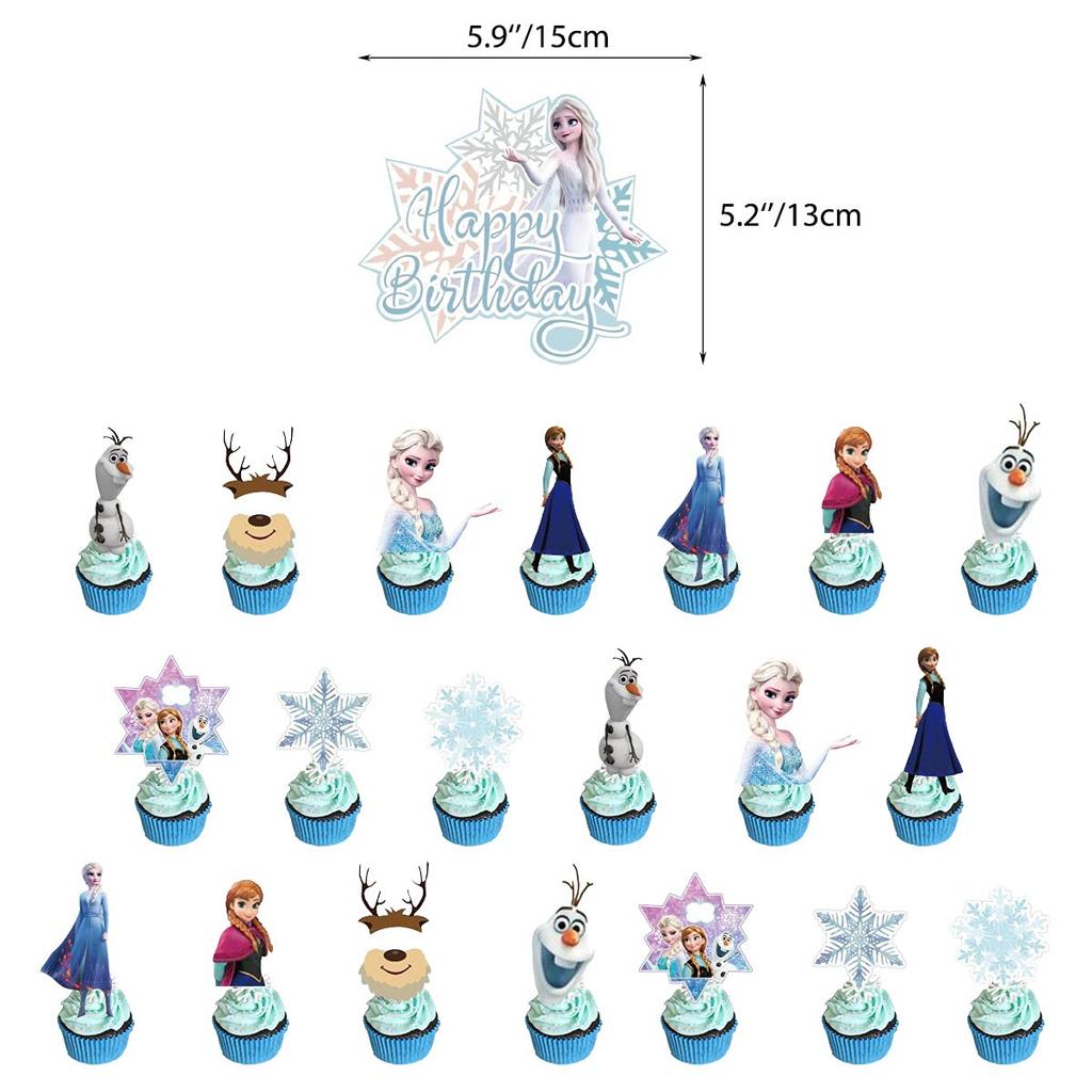 Frozen Birthday Decorations Party Set for Kids and Girls, Disney Characters 7, Princess, Olaf, Cute Blue and White Balloons, Happy Birthday Banner,