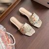New Chinese style national style summer 2025 new thick heel high heel cool slippers women's fashion with skirt one-word drag