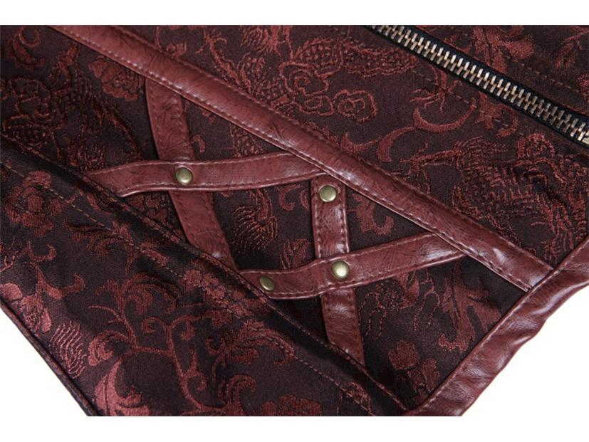 Europejski Styl Brązowy Skórzany Gorset z Paskiem i Halterem, z 14 Stalowymi Fiszbinami - Punkowy Kombinezon Modowy.