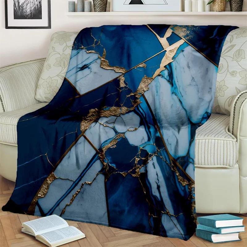 3D Lüks Renk Mavi Yeşil Altın Mermer Desen Battaniye, Ev Yatak Odası Yatak Kanepe Seyahat Kapak Battaniye Çocuk için Yumuşak Atmak Battaniye