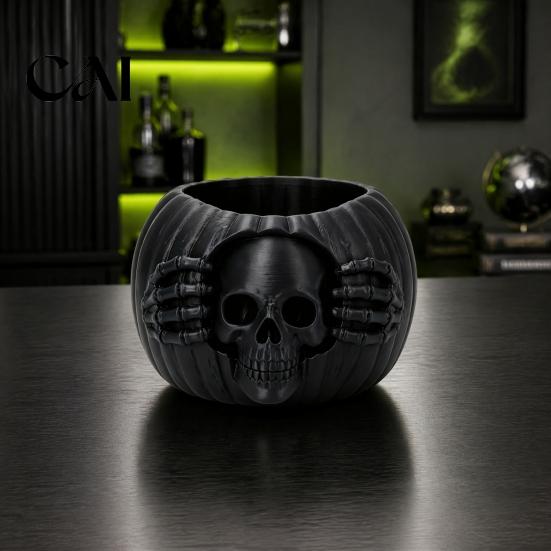 Autumn Desktop Decor Accessories Halloween Skull Pumpkin Pen Holder, Gothic Decorative Pencil Cup, Spooky Desk Organizer for Party Home Unique