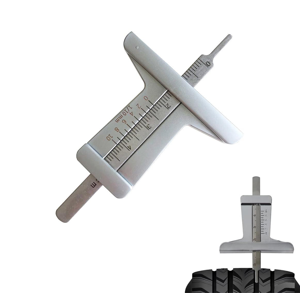 

Измеритель глубины протектора шин, Диапазон измерения 0 - 50 мм, Нержавеющая сталь, Набор из 2 штук, Удобный аналоговый инструмент